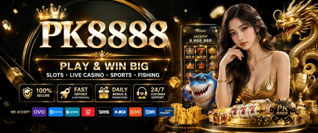 PK8888 Game official online casino banner with jackpot rewards and bonus offers.