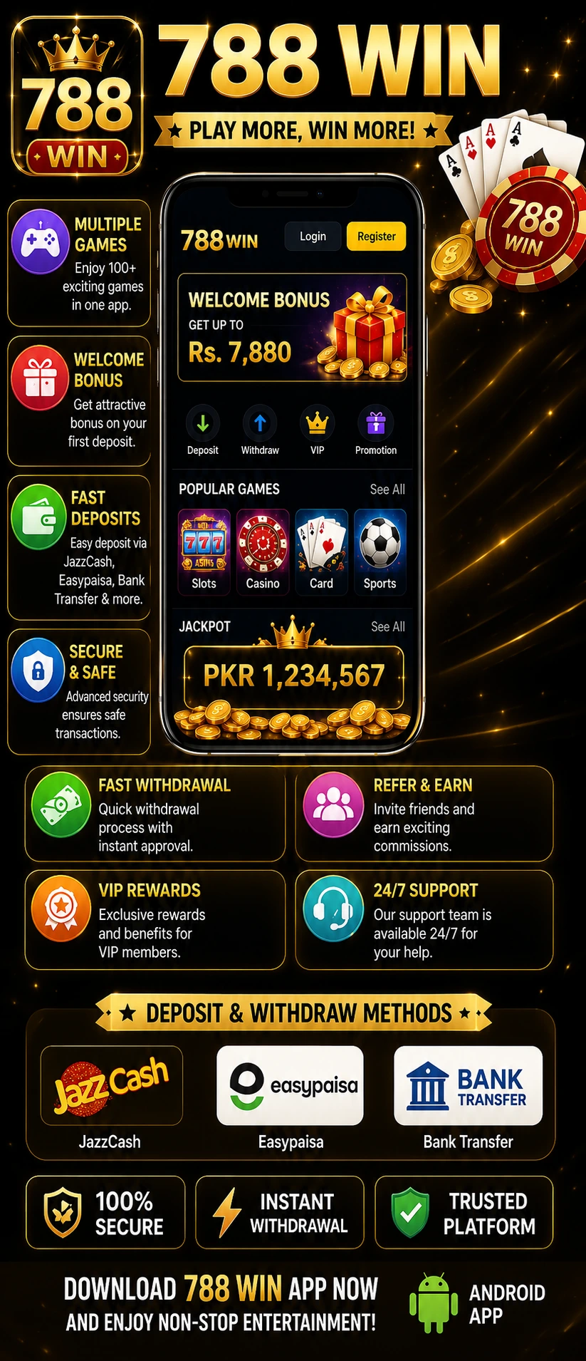 788 Win Game feature image highlighting fast deposits, withdrawals, and 24/7 support