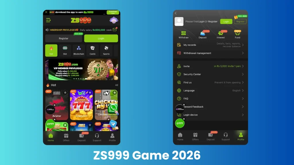 ZS999 gaming platform featuring mobile gameplay, welcome bonus, secure payments, and multiple entertainment options.